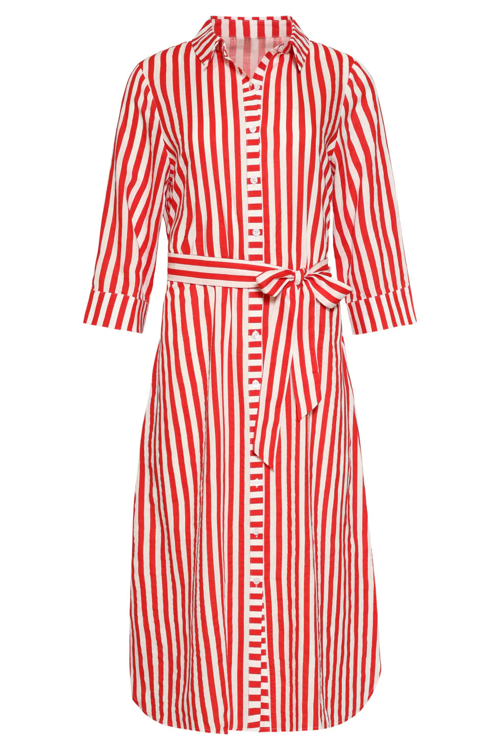 Smashed Lemon, STRIPED MAXI DRESS WITH WAIST BELT | RED - WHITE 26035
