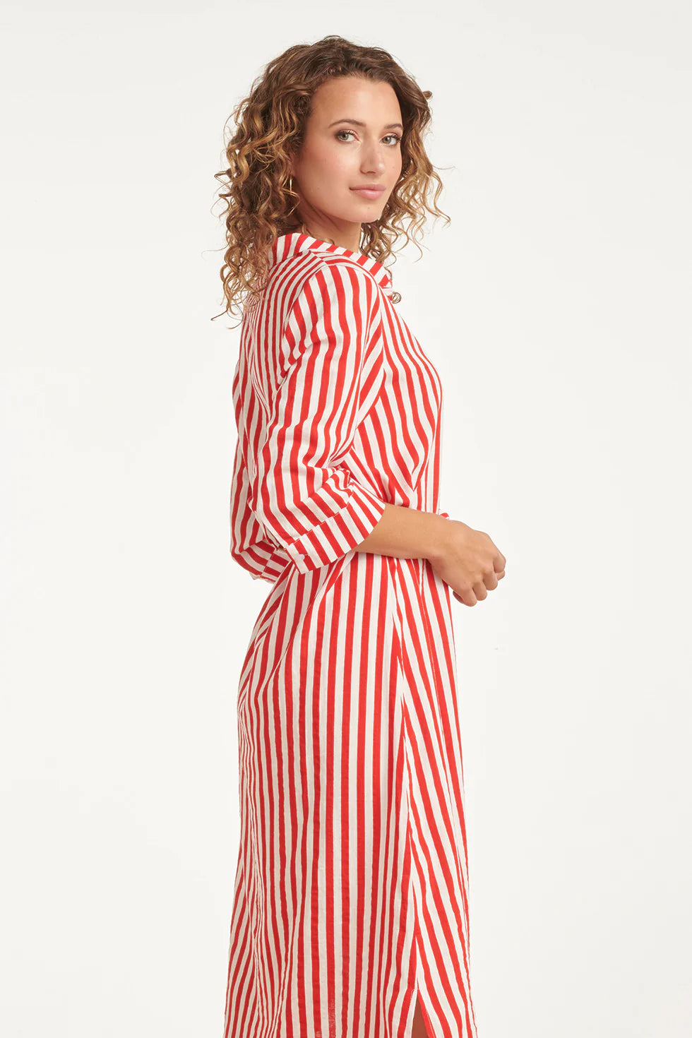 Smashed Lemon, STRIPED MAXI DRESS WITH WAIST BELT | RED - WHITE 26035