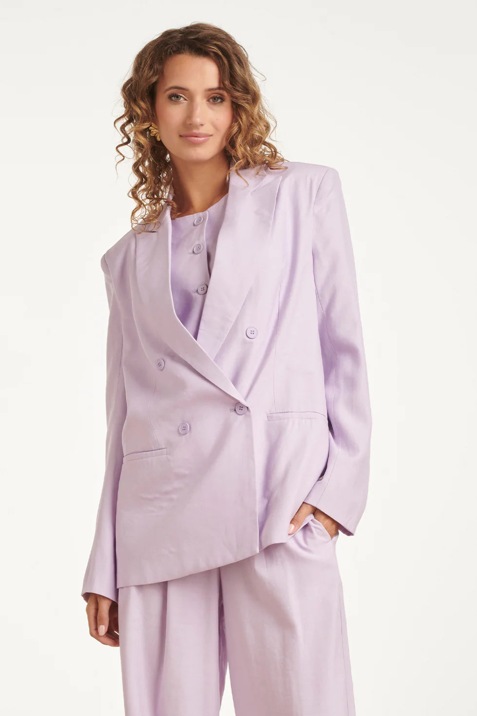 Smashed Lemon, LINEN-LOOK BLAZER WITH DOUBLE BUTTON CLOSURE | LILAC 26097