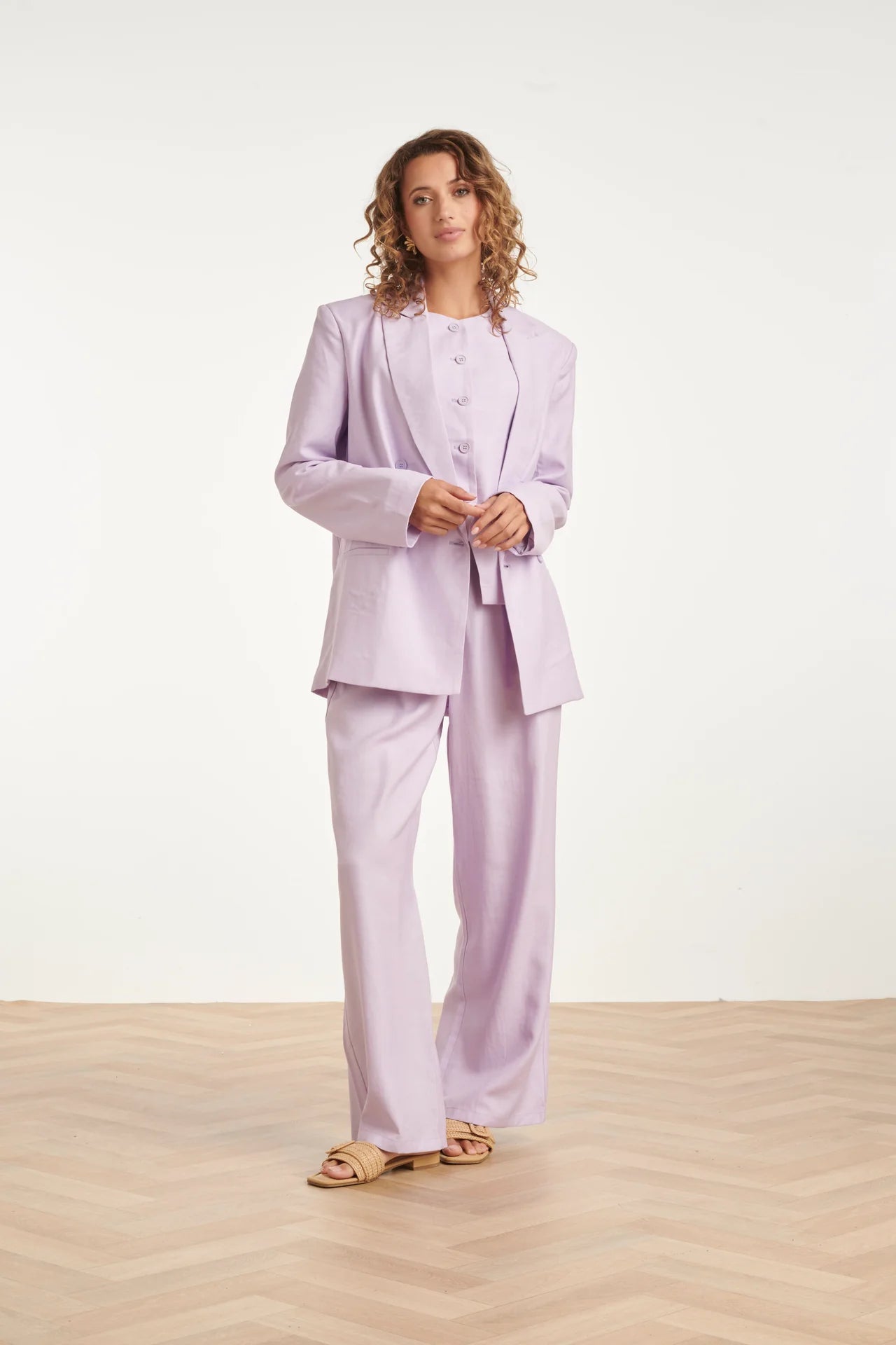 Smashed Lemon, LINEN-LOOK BLAZER WITH DOUBLE BUTTON CLOSURE | LILAC 26097