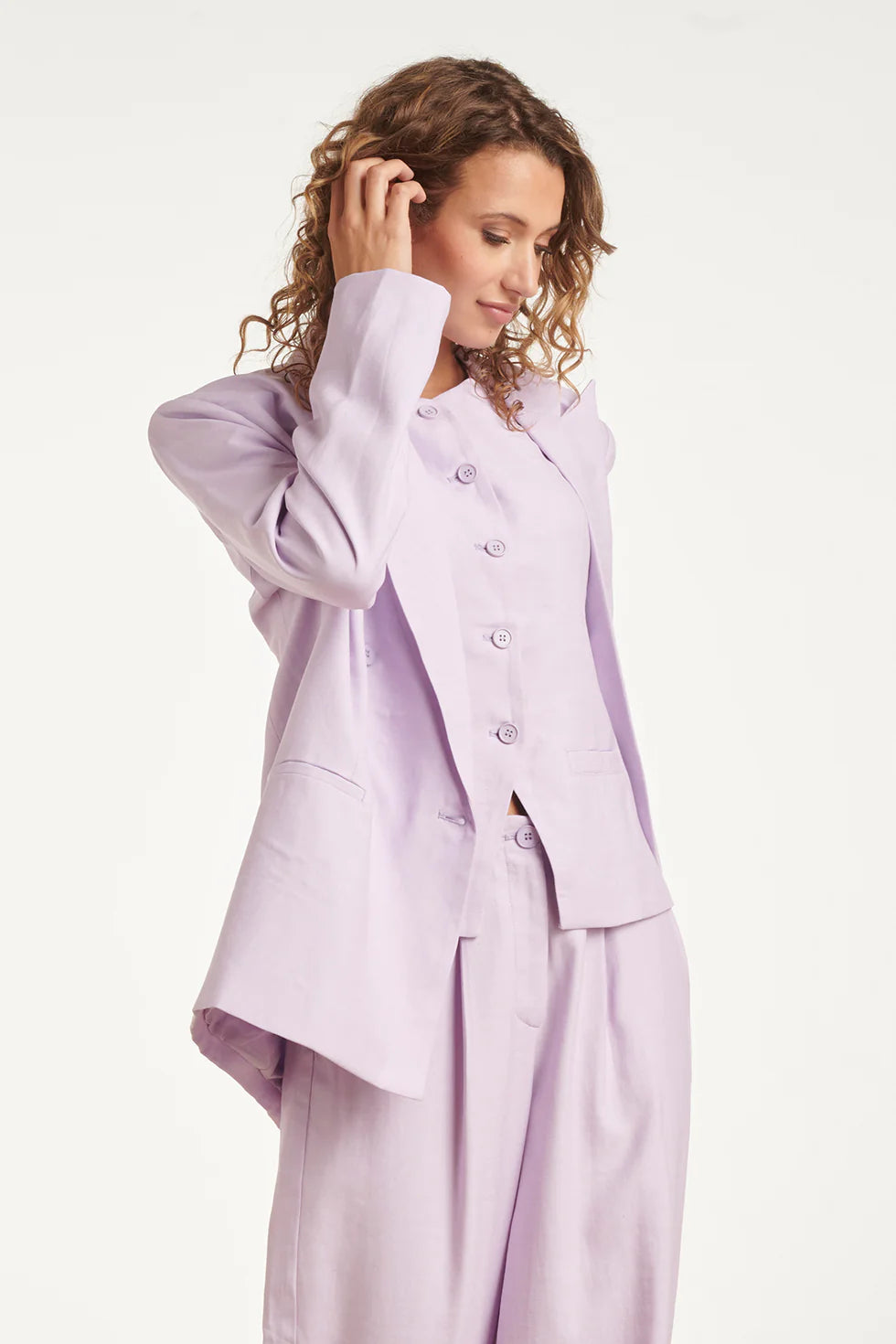 Smashed Lemon, LINEN-LOOK BLAZER WITH DOUBLE BUTTON CLOSURE | LILAC 26097