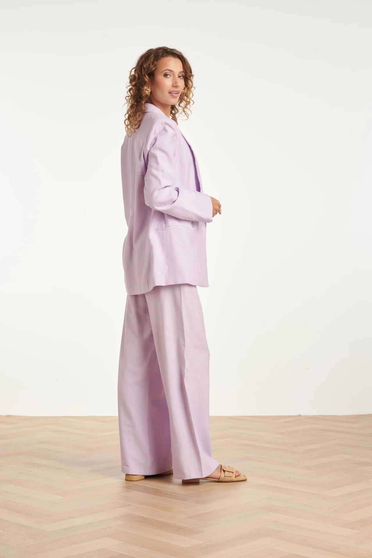 Smashed Lemon, LINEN-LOOK BLAZER WITH DOUBLE BUTTON CLOSURE | LILAC 26097