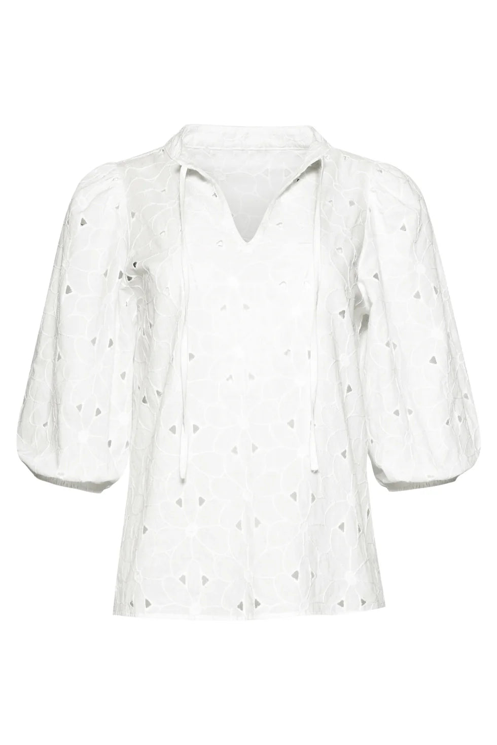 Smashed Lemon, WHITE BRODERIE TOP WITH V-NECK AND BALLOON SLEEVES | WHITE 26133