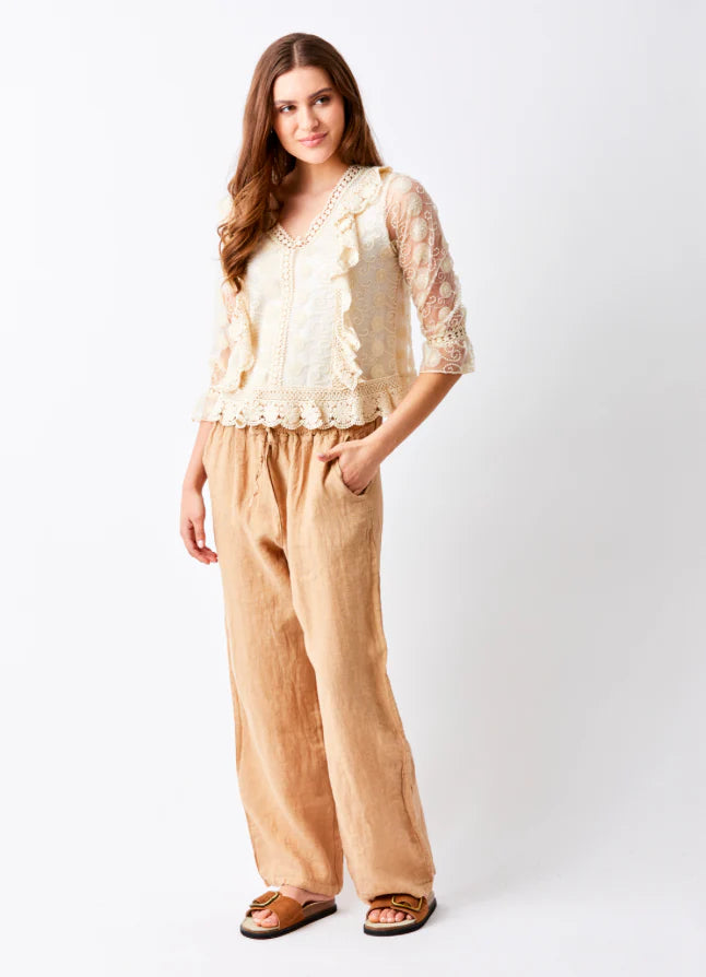 Suzy D, LAUREN DRAWSTRING LINEN PALAZZOS Acorn