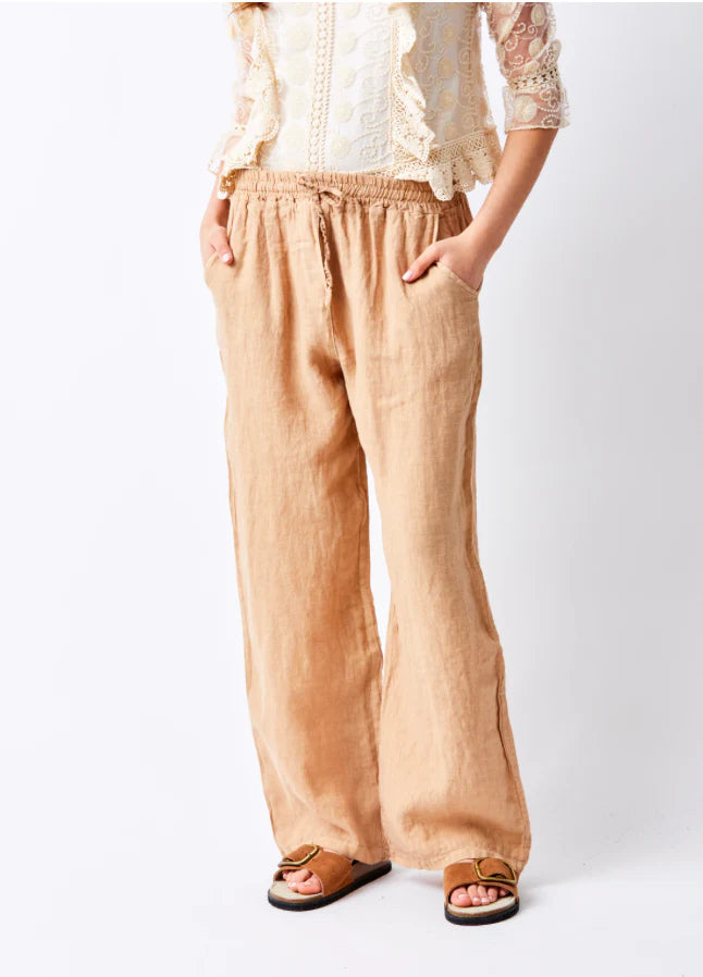 Suzy D, LAUREN DRAWSTRING LINEN PALAZZOS Acorn