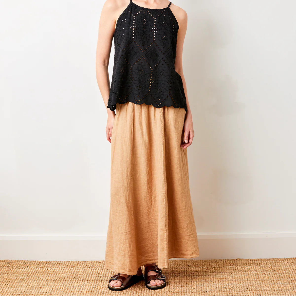 Suzy D, LILI LINEN MAXI SKIRT WITH SIDE POCKETS Acorn