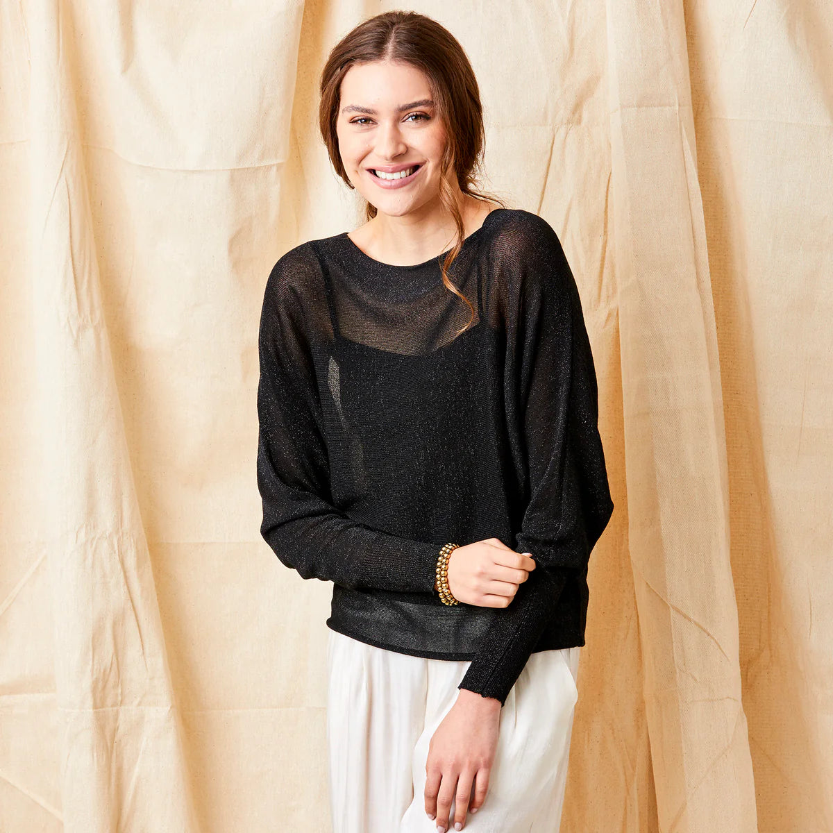 Suzy D, LAZARIA BATWING SPARKLE KNIT black mix