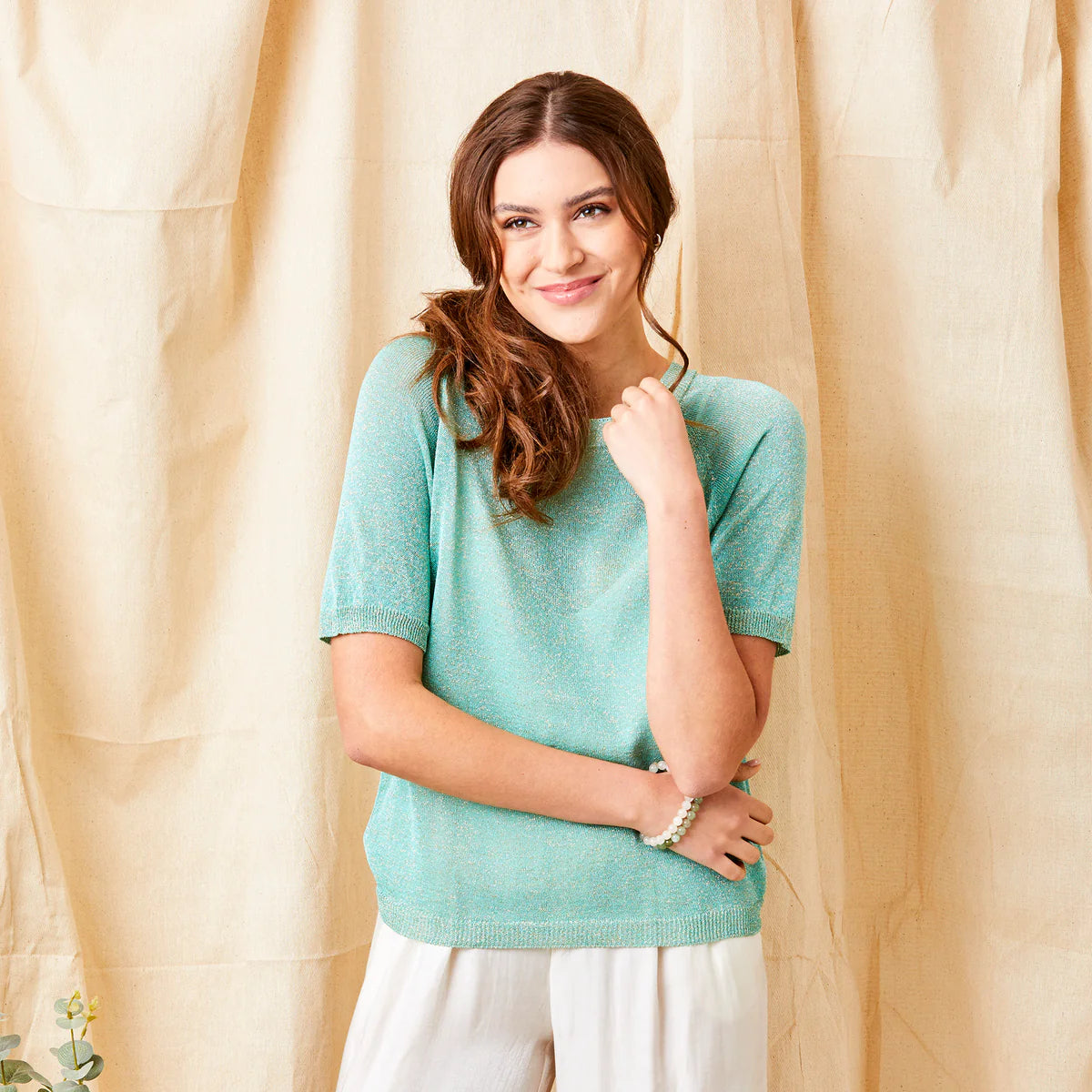 Suzy D, LUMEN SPARKLE KNIT TEE mint mix