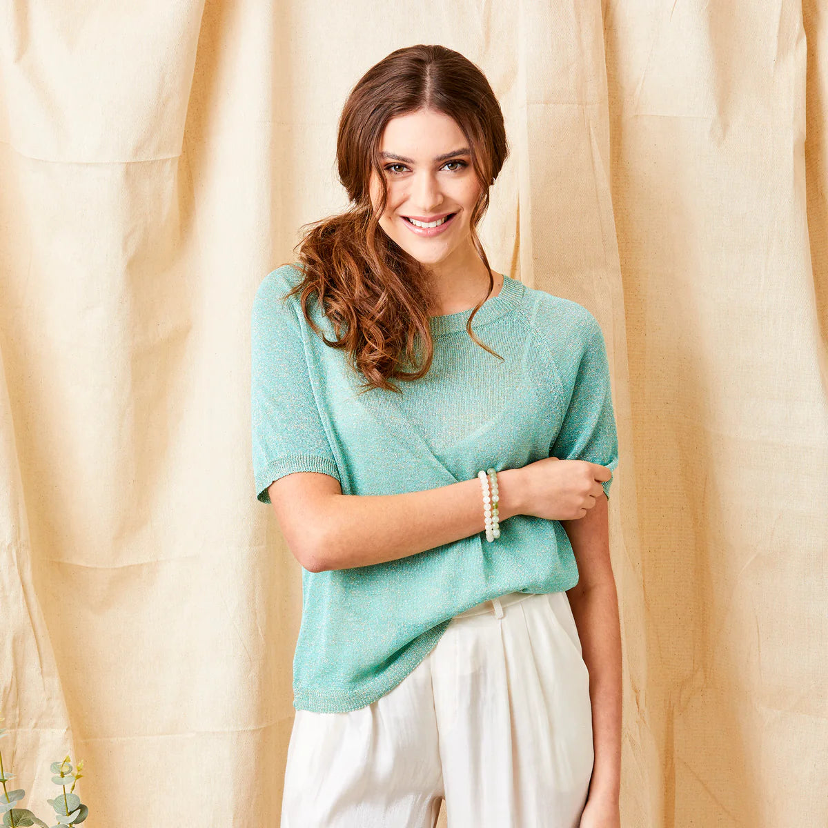 Suzy D, LUMEN SPARKLE KNIT TEE mint mix