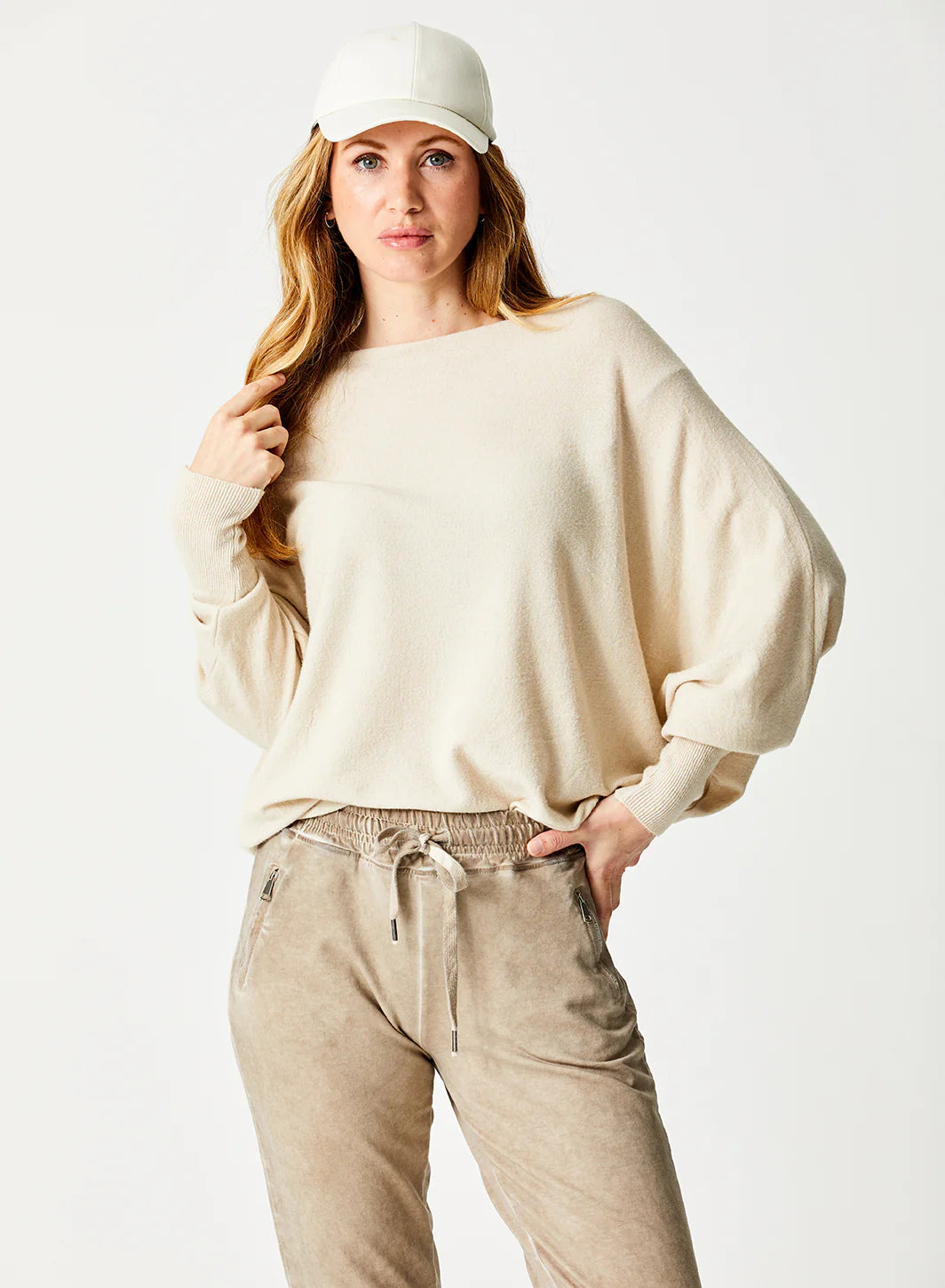 Suzy D, LINCOLN SLASH NECK BATWING KNIT SWEATER Snow White