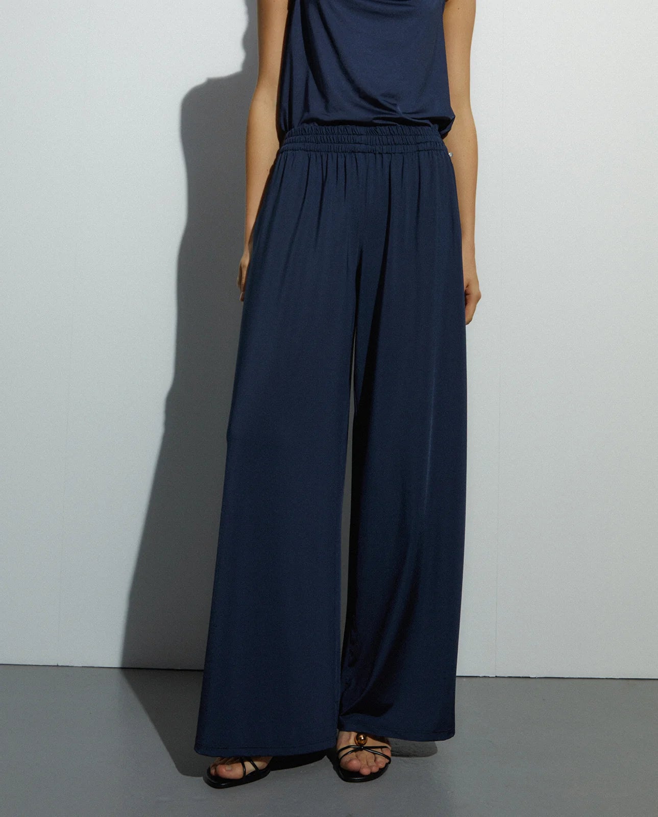 Andam, wide-leg satin knit trousers with an elasticated waistband 264384