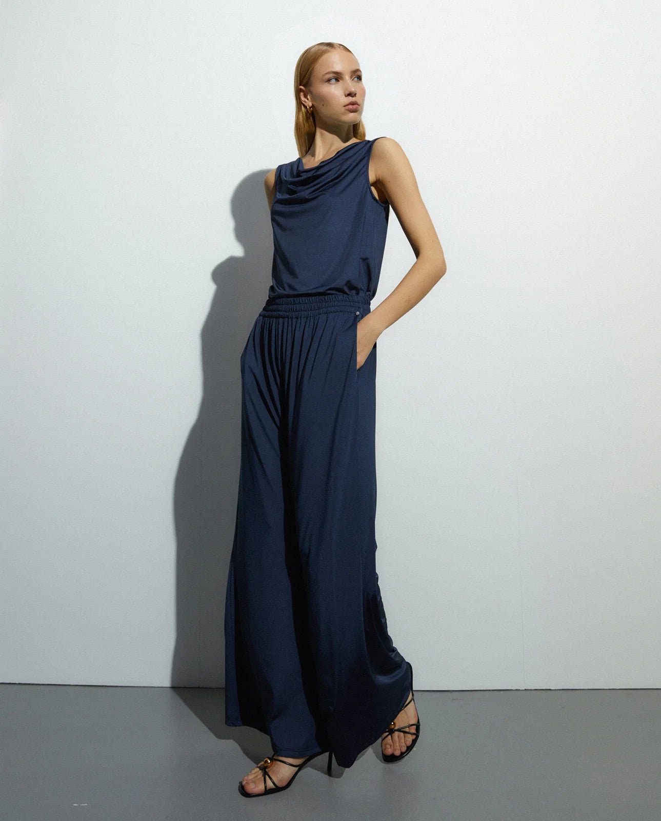 Andam, wide-leg satin knit trousers with an elasticated waistband 264384