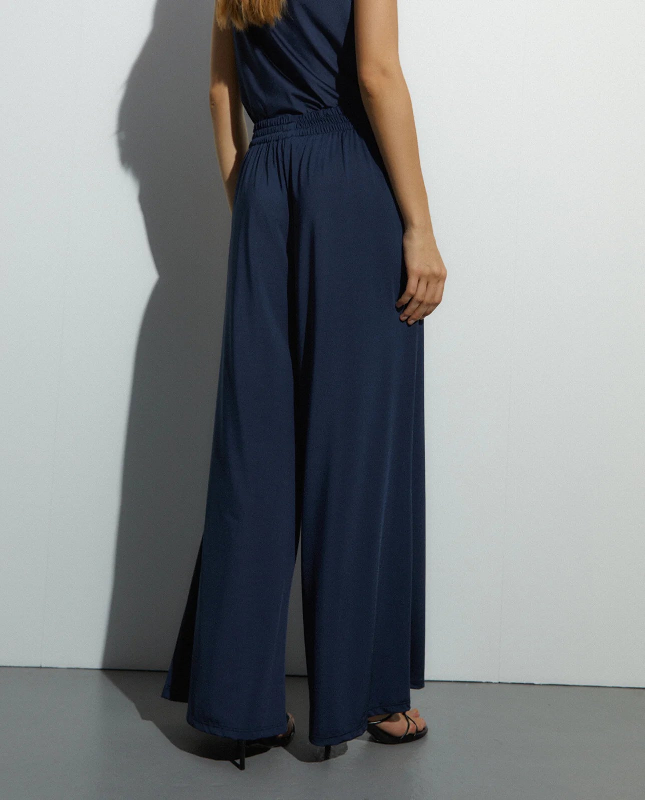 Andam, wide-leg satin knit trousers with an elasticated waistband 264384