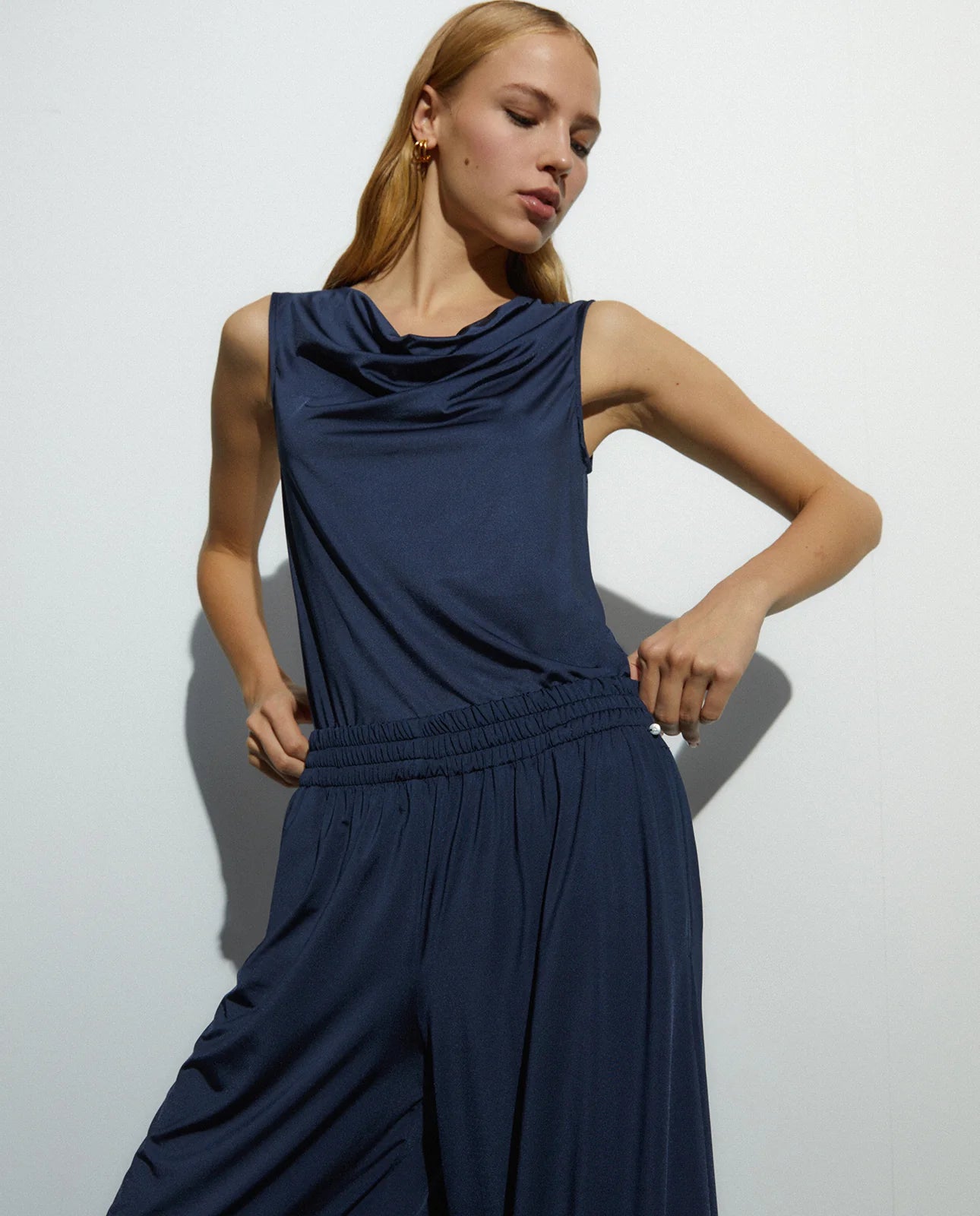 Andam, wide-leg satin knit trousers with an elasticated waistband 264384