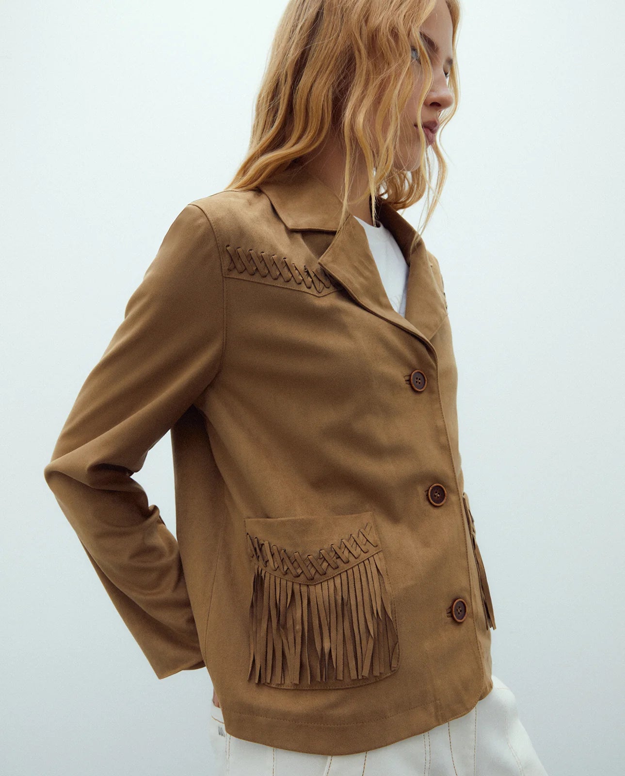 Andam, suede-effect jacket with fringe detailing. 265090