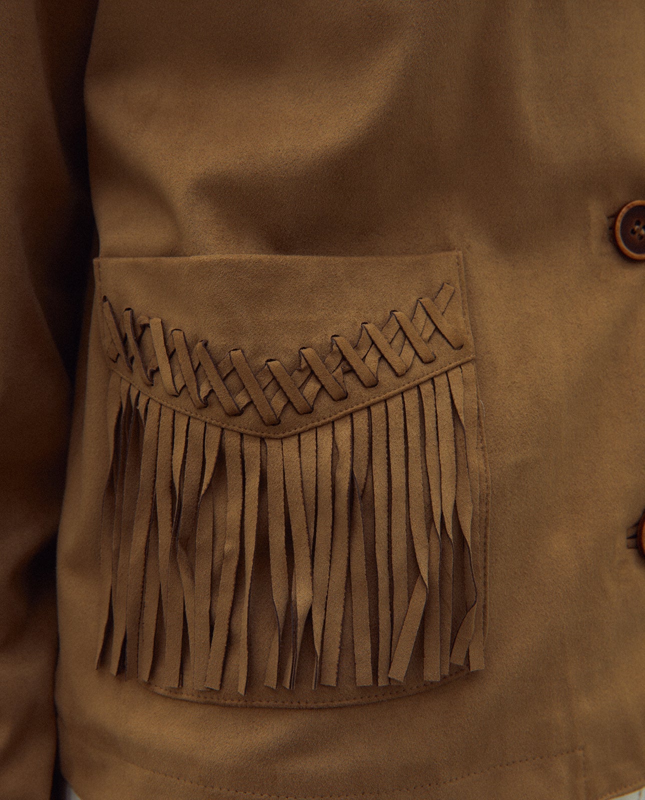 Andam, suede-effect jacket with fringe detailing. 265090