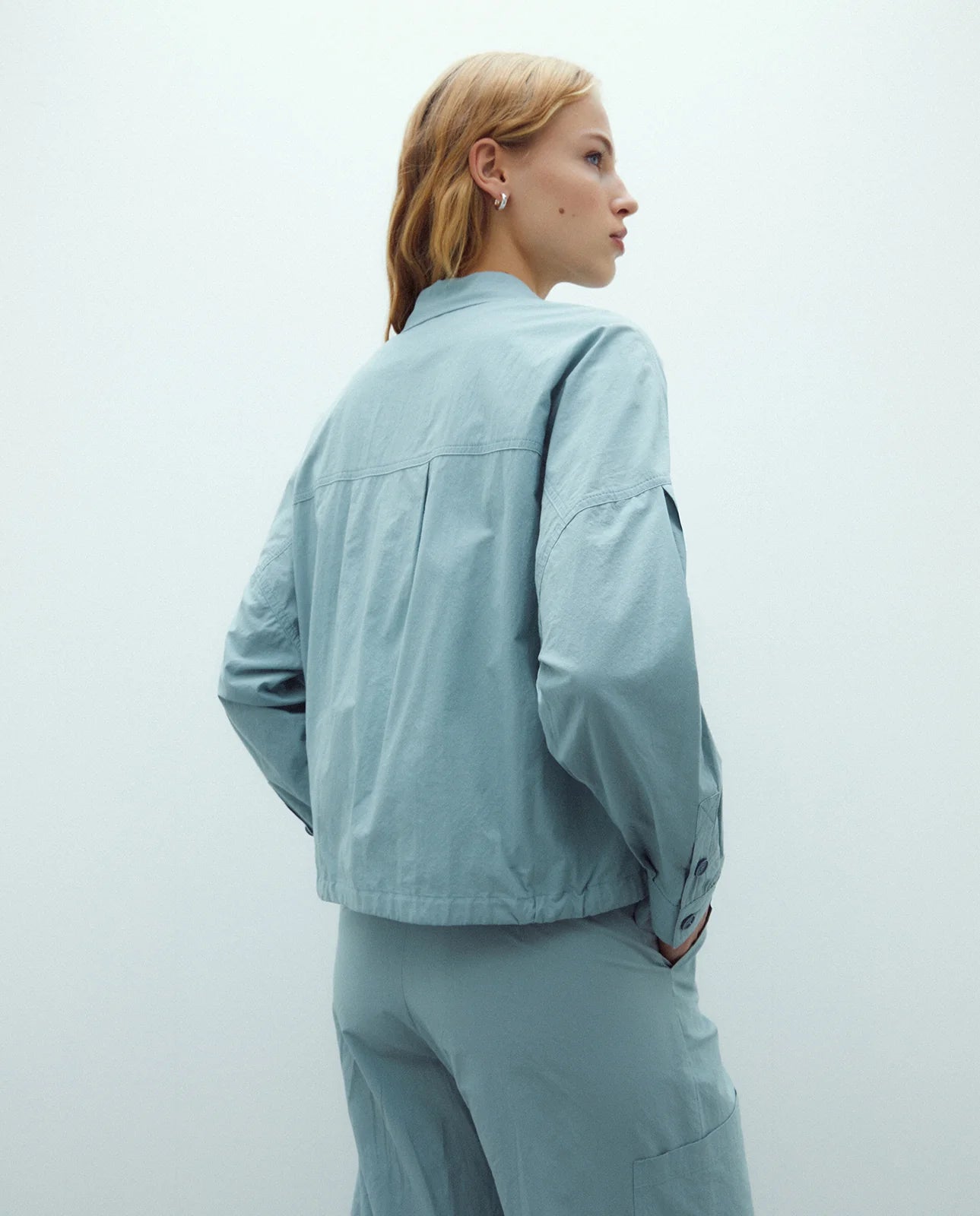 Andam, cropped poplin jacket in water-green 265433