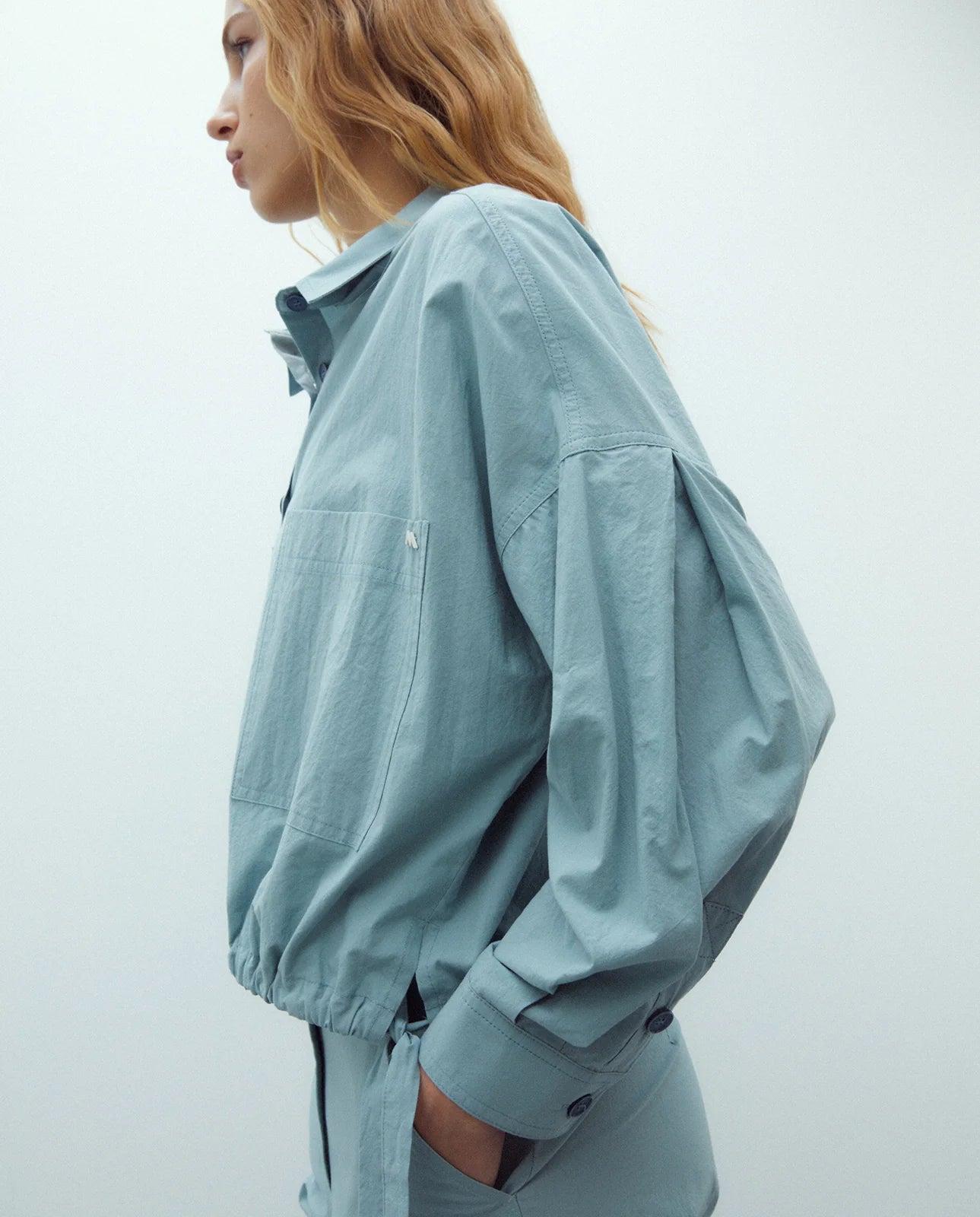 Andam, cropped poplin jacket in water-green 265433
