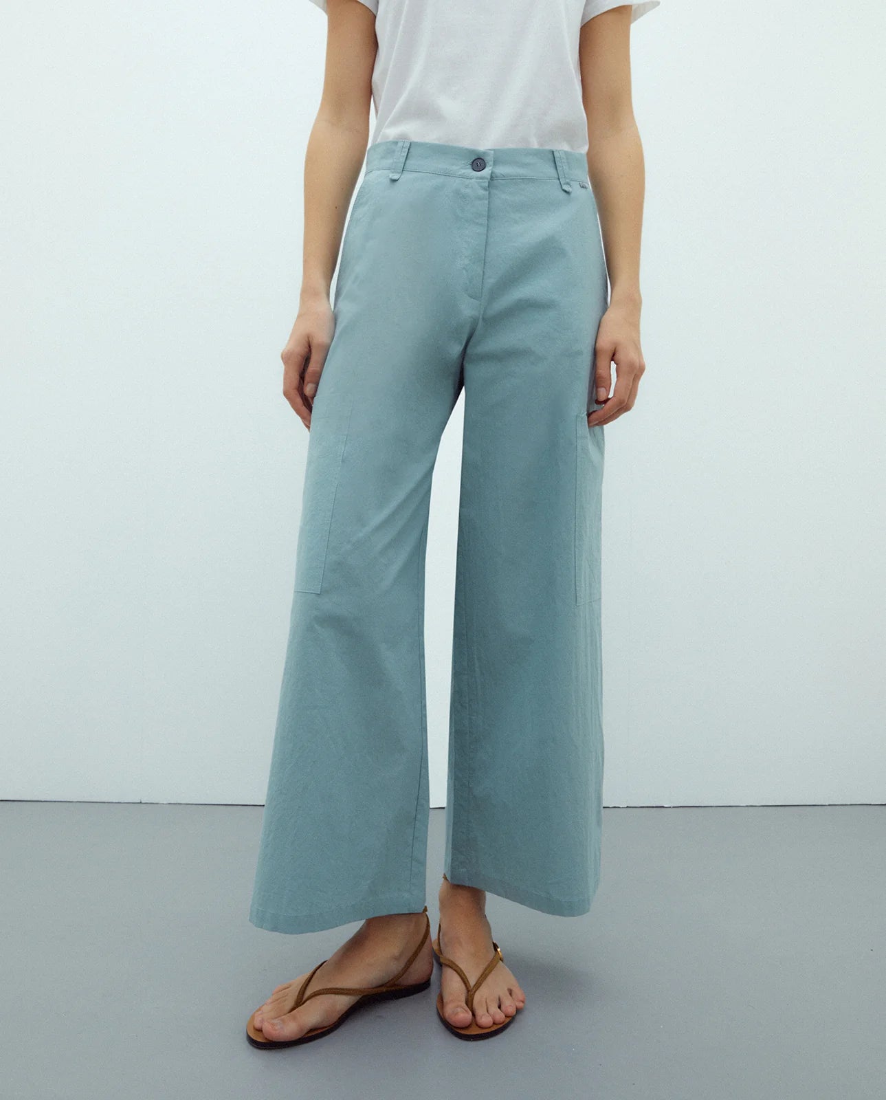 Andam, culotte poplin trousers in water-green 264430