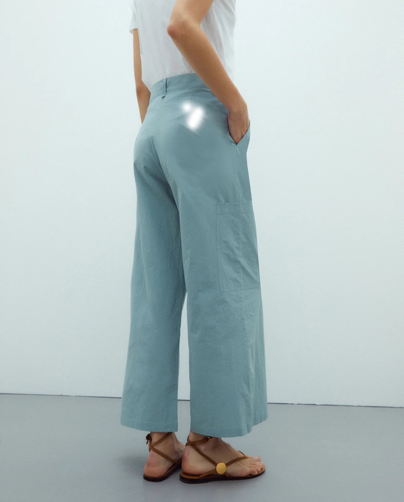Andam, culotte poplin trousers in water-green 264430