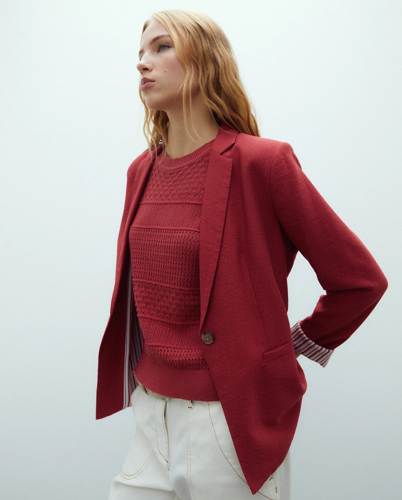 Andam, RED blazer with striped lining 265661