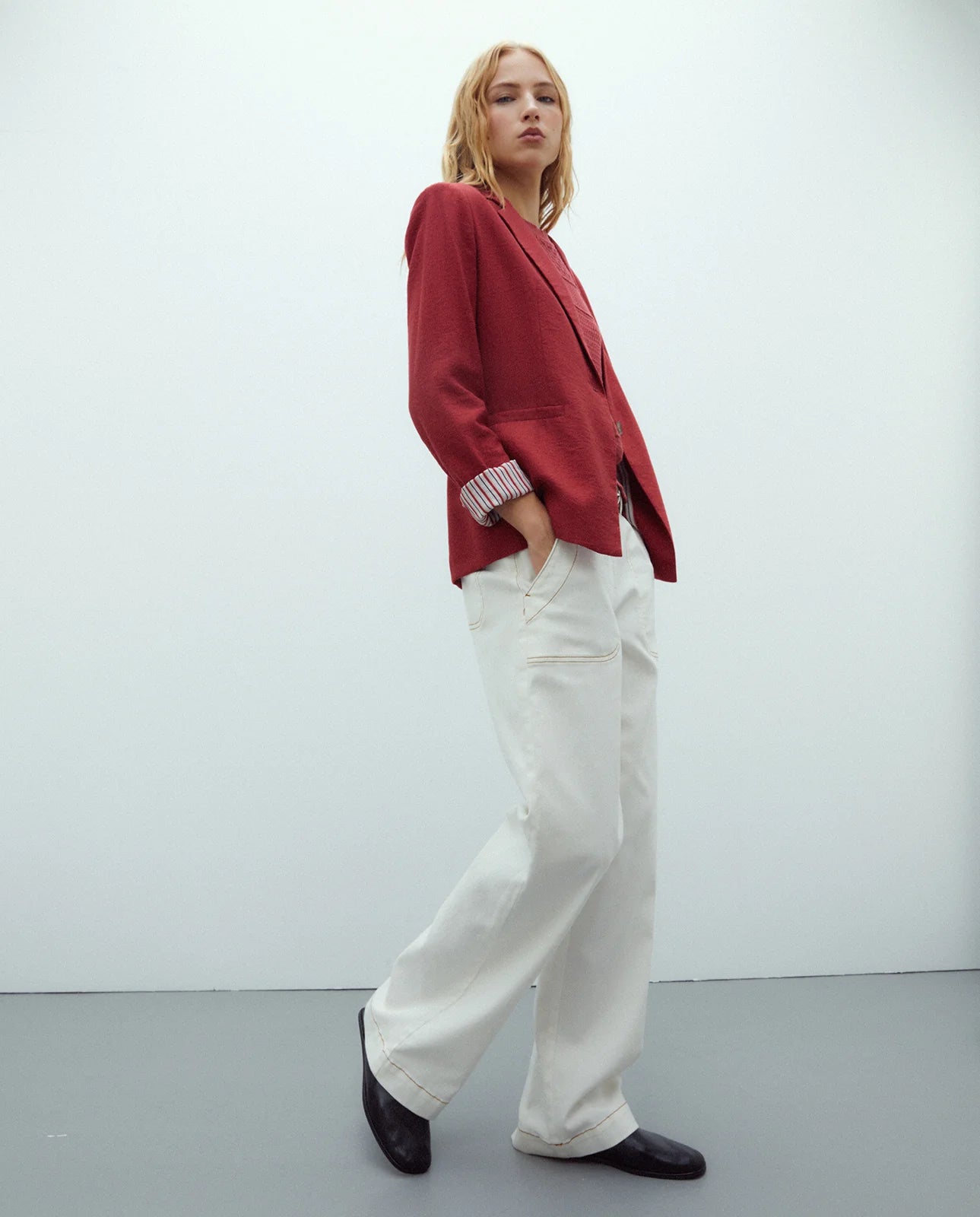 Andam, RED blazer with striped lining 265661