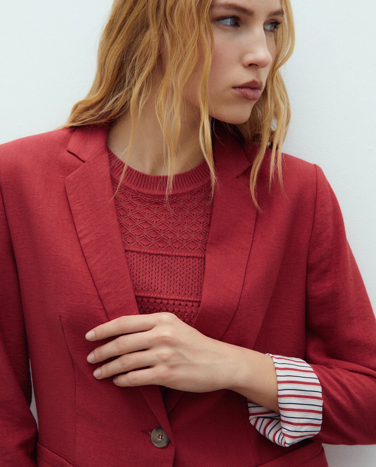 Andam, RED blazer with striped lining 265661