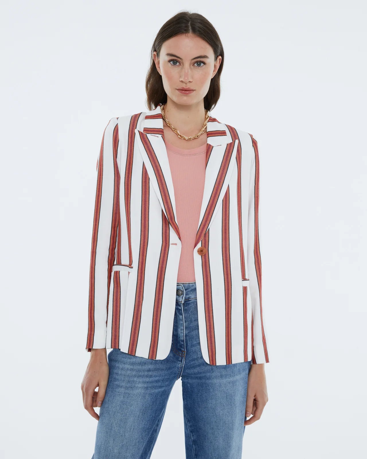 Andam, Women's striped blazer. Lined. ORANGE