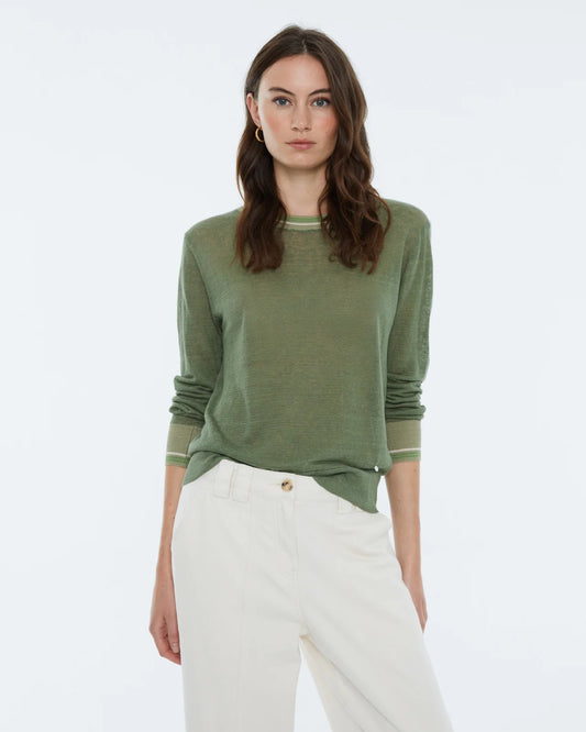 Andam, Women's sweater, round neckline, long sleeves KHAKI