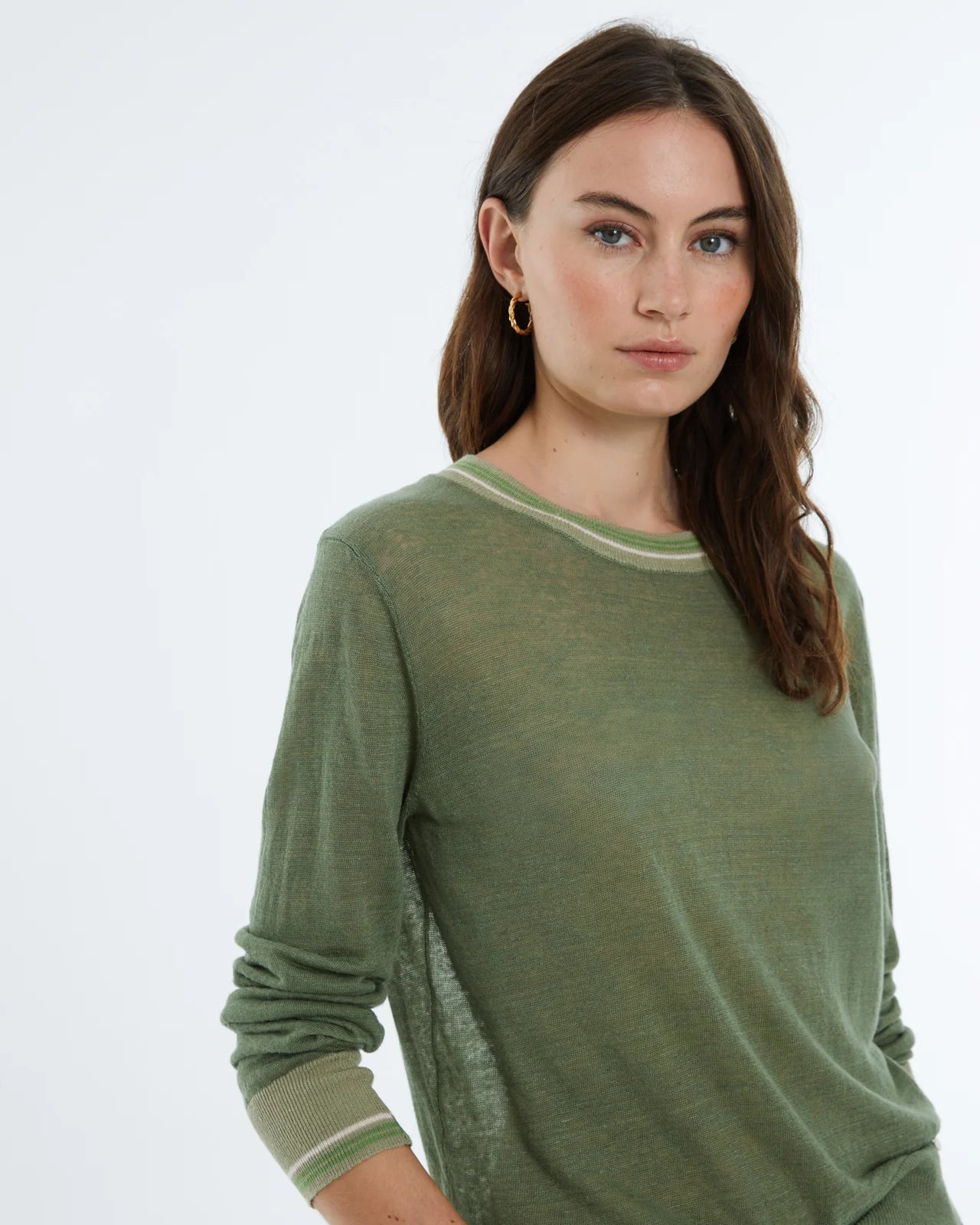 Andam, Women's sweater, round neckline, long sleeves KHAKI