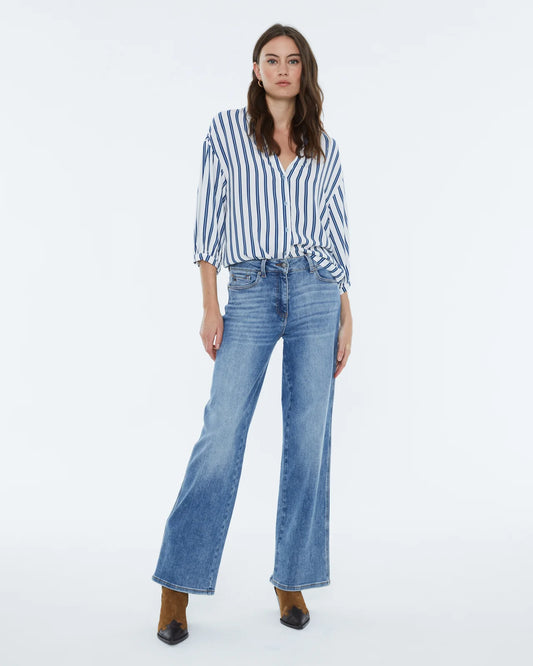 Andam, Women's striped print shirt, shirt collar