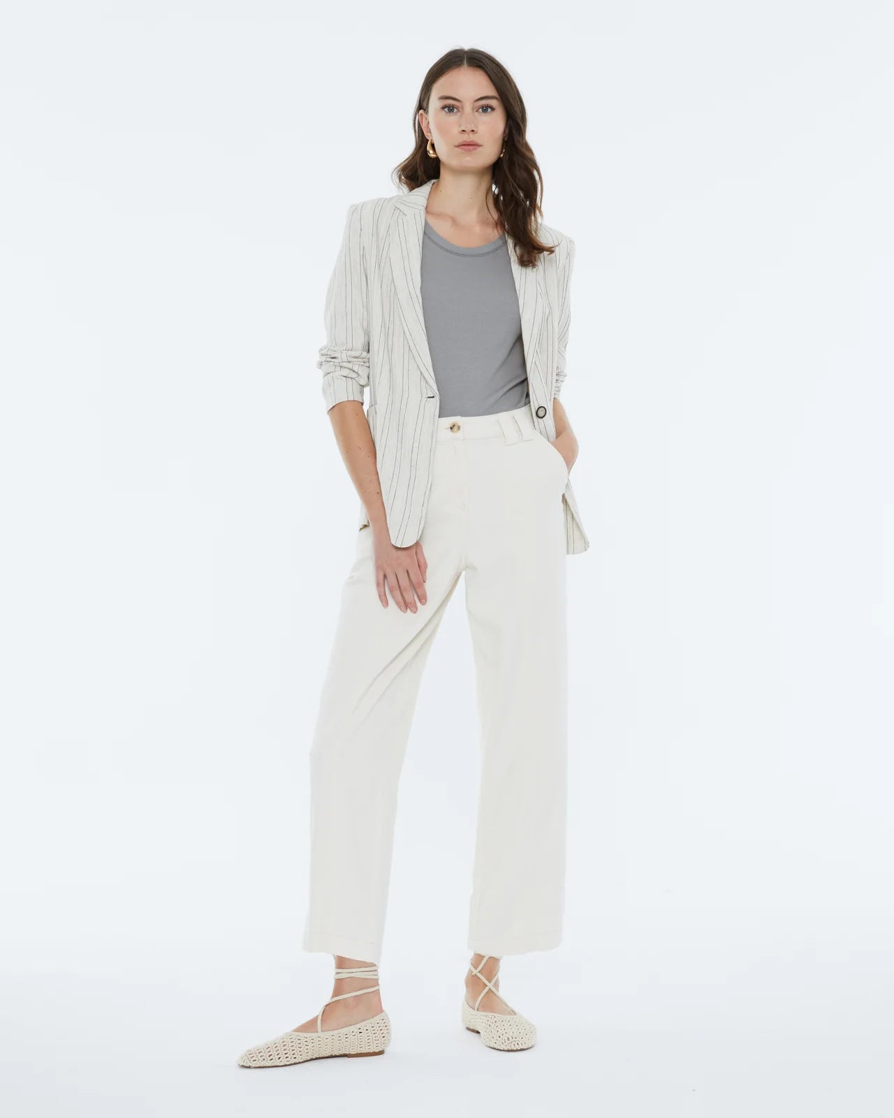Andam, Striped Blazer, lined. ECRU