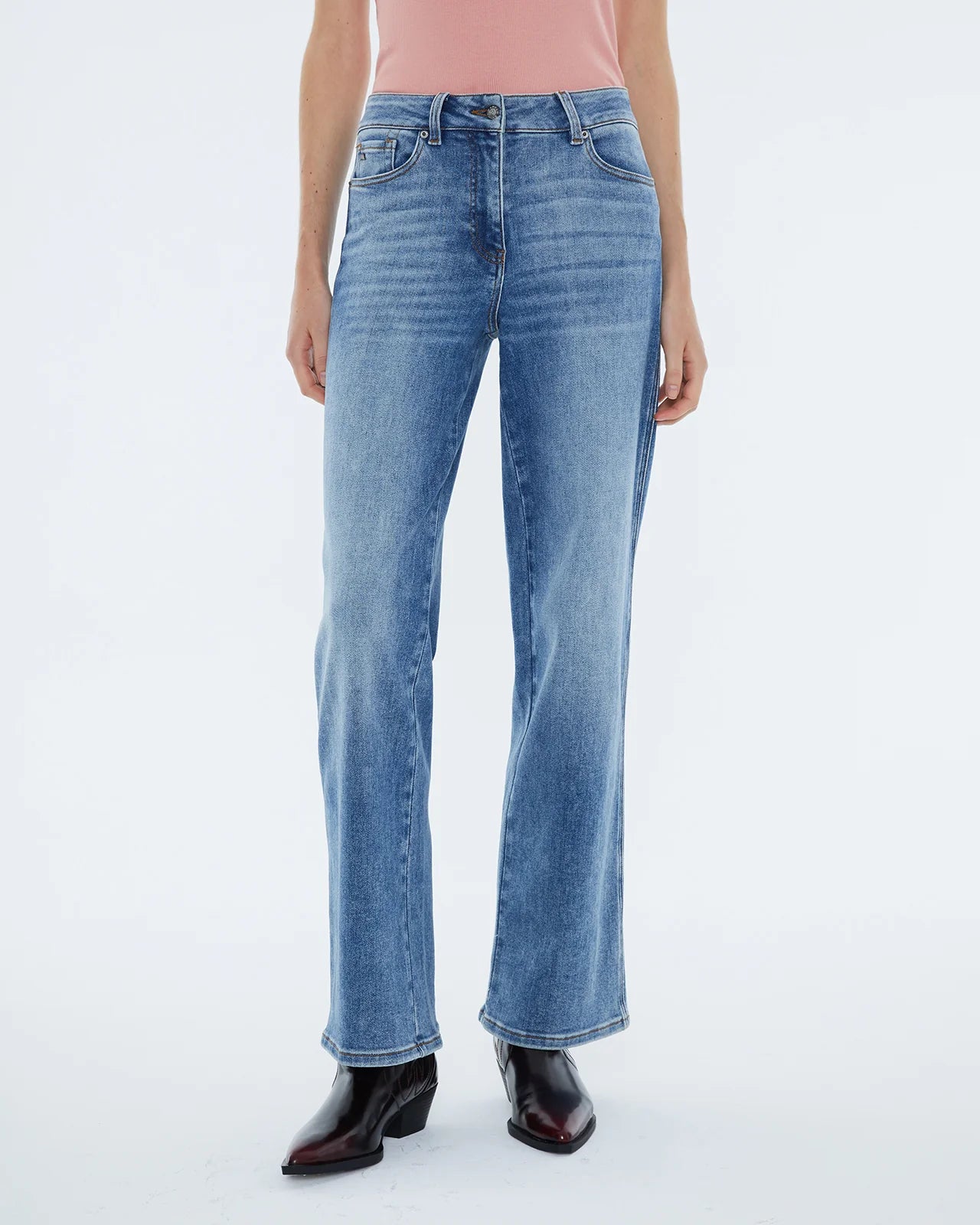 Andam,  wide-leg jeans, high waist, and zipper