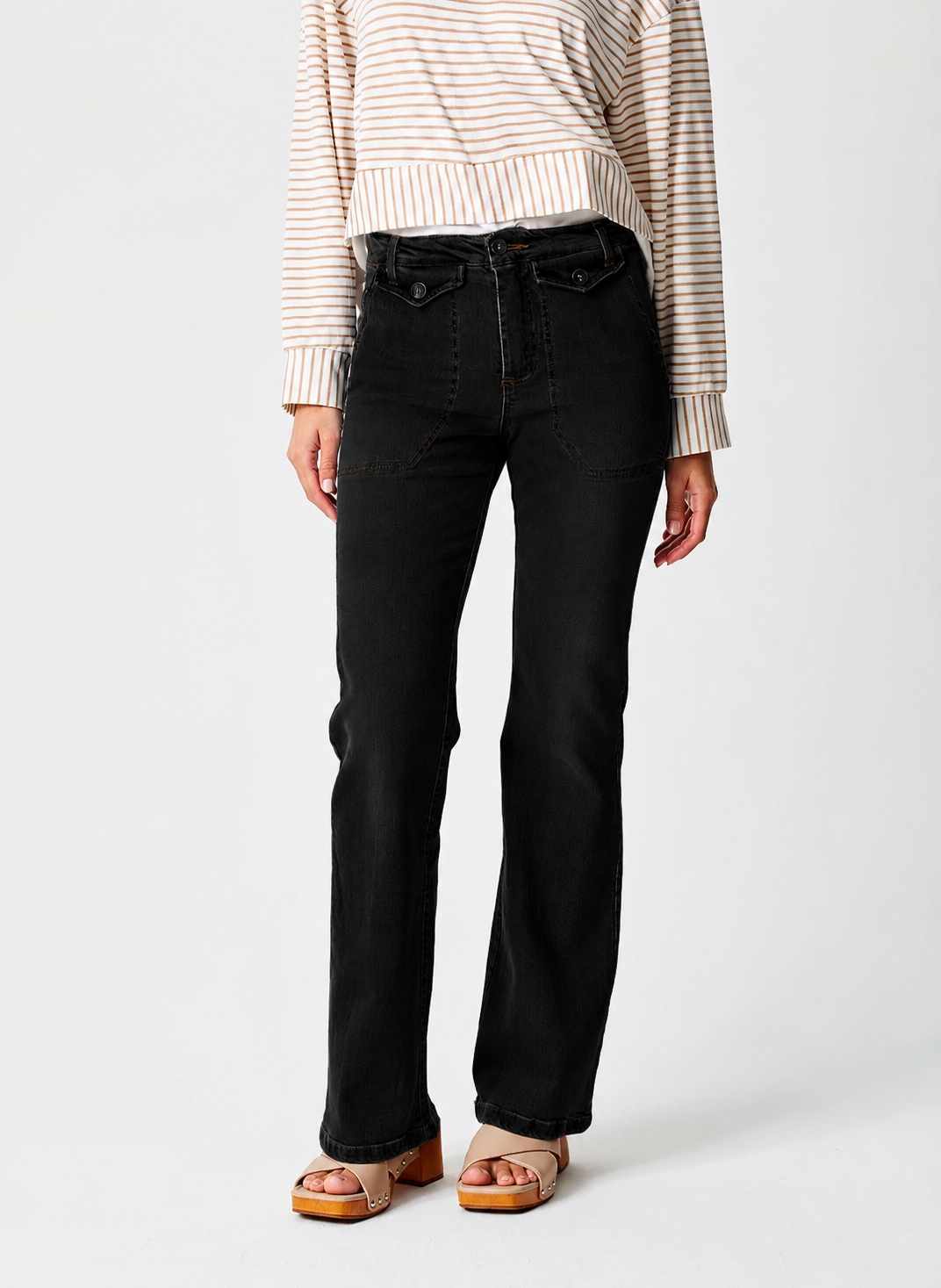 Suzy D, Beau Cotton stretch flared pants BLACK