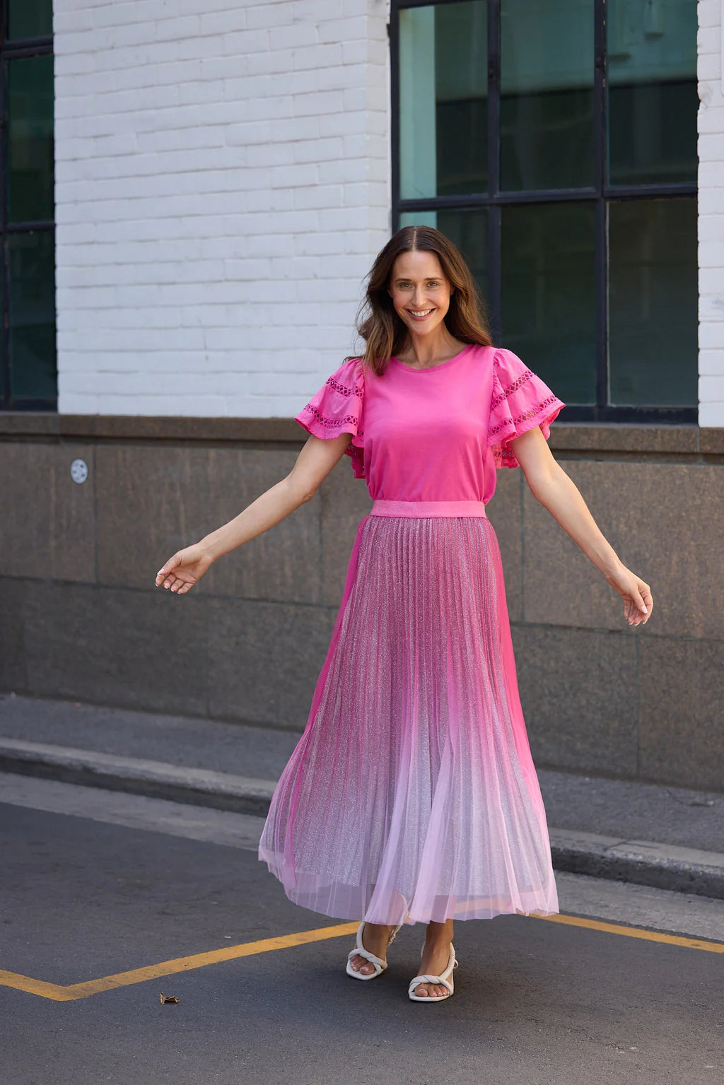 Brave and True, West End Skirt Hot Pink ombré