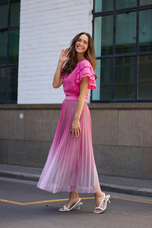 Brave and True, West End Skirt Hot Pink ombré